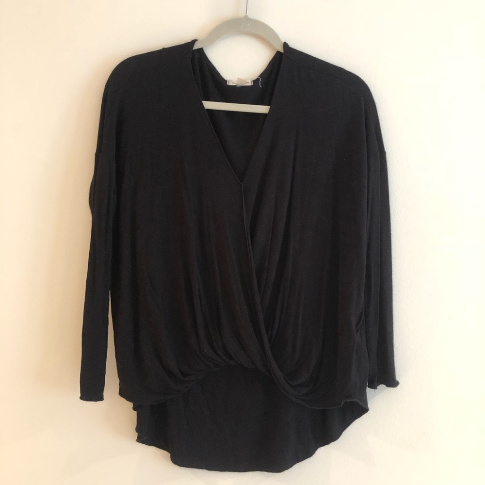 Urban Outfitters Black Surplice Long Sleeve Top S